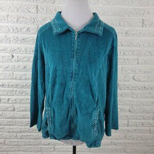 Alfred Dunner Womens Jacket 18 Plus Blue Green Corduroy Studded BLU40E